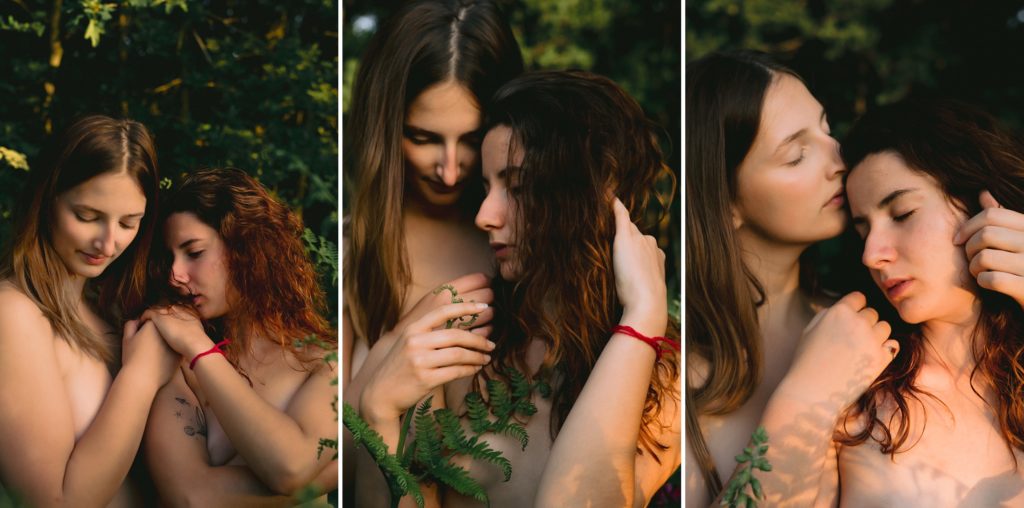 Triptyque de photos d'Axelle et Lisa pendant leur séance photo dans la nature